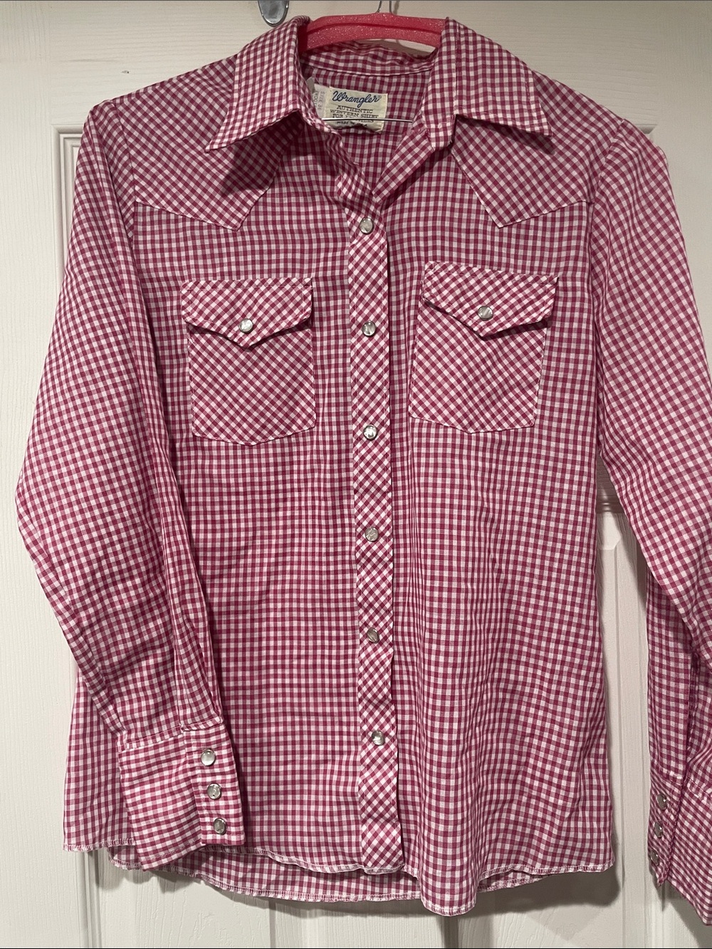 Wrangler Pink and White Gingham Long-Sleeve Button-Down Shirt